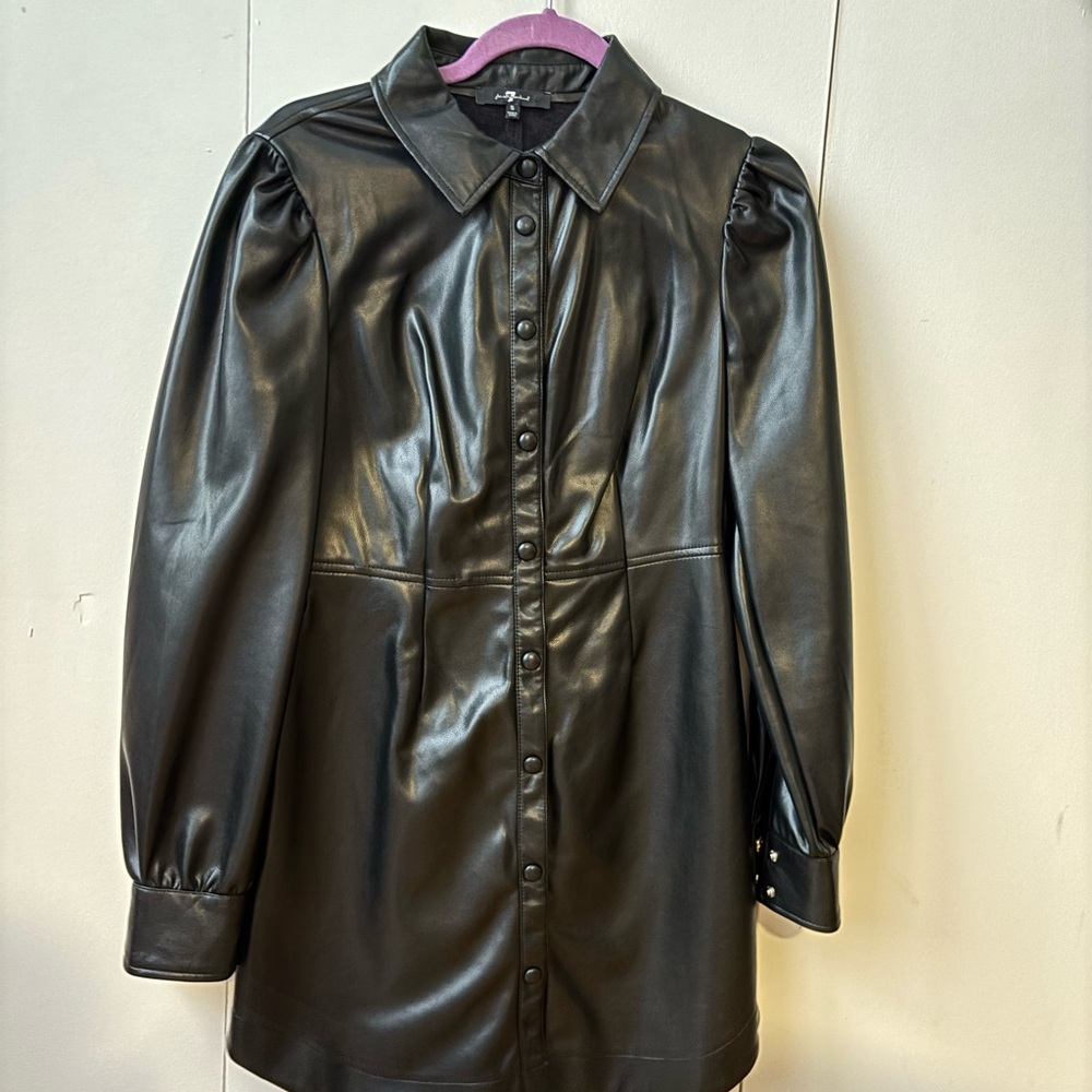 7 for all mankind Black Faux Leather Button-Front dress